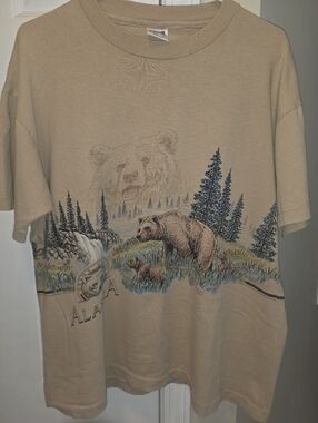 90s Grizzly Bear Alaska SanSegal Tan Adult L Crewneck T-Shirt